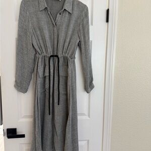 Zara Gray Long Sleeve Dress with Black Tie